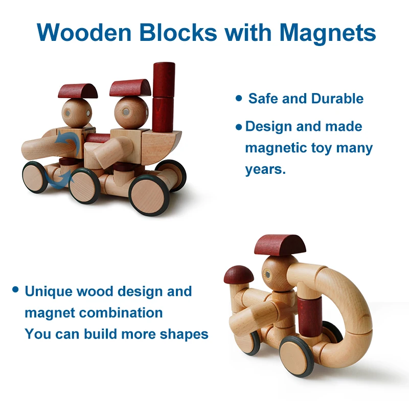 Juego de construcción de madera con imanes para niños, bloques de construcción magnéticos, juguetes Montessori para niñas, niños y bebés