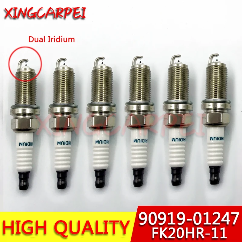 6pcs 90919-01247 FK20HR-11 Dual Iridium Spark Plug For Toyota Camry RAV4 Lexus ES350 RX350 For Honda JAZZ Insight 90919-01247