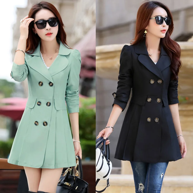 

2024 Autumn Trench Coat For Women Streetwear Turn-down Collar Double Breasted Black Coats Female Plus Size Waist Windbreaker