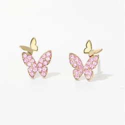 Huitan Aesthetic Pink/Purple/Green/Blue Butterfly Earrings Women Clever Accessories Wedding Dance Party Delicate Fashion Jewelry