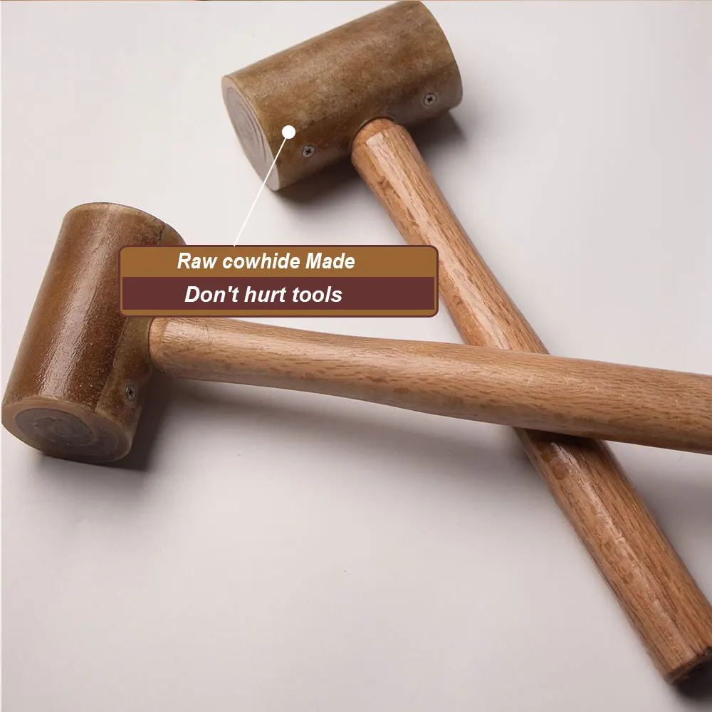 Rawhide head Mallet Leather Carving Hammer DIY Craft Cowhide Punch Cutting Hammer Tool with Wood Handle Leather craft Carving