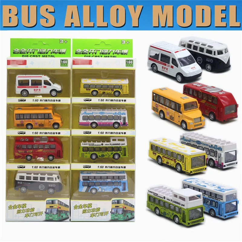 1:60 alloy pull back 4-piece set bus car model,ambulance school bus double-decker bus toy,wholesale and retail