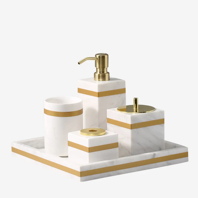 Bathroom Accessories Marble Soap Dispensers/Dish Toothbrush Holder Gargle Cups Tray Wedding Gifts Gold Head White Sales By Piece