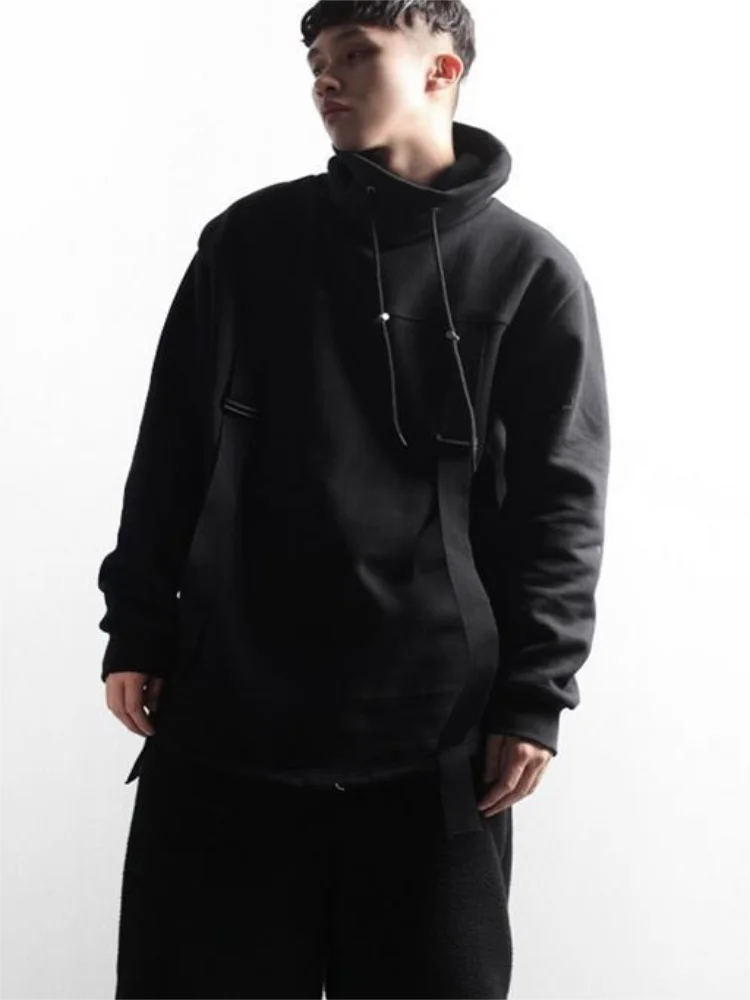 

Men's Long Sleeve Hoodie Spring And Autumn New Dark Style High Collar Ribbon Hip Hop Street Fashion Loose Oversized Hoodie