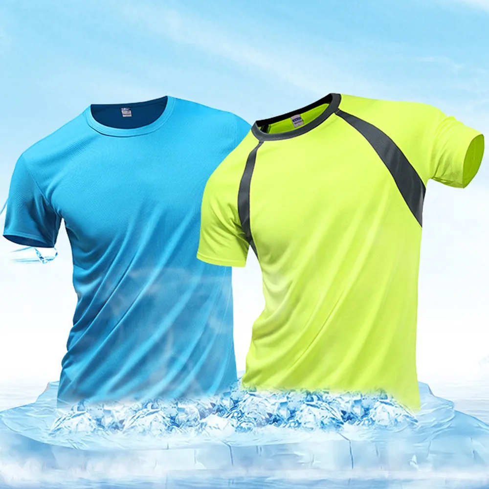 2021 Summer Men Breathable T-Shirt Quick Dry Athletic Wicking Cool Running Gym Sports Tops Training Jogging Shirt Gym Sportswear