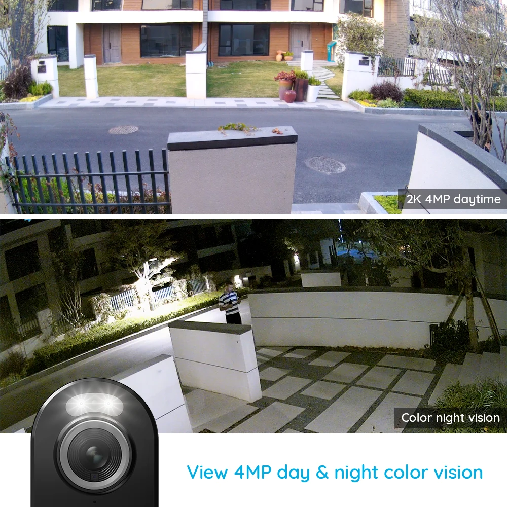 Top 4MP 2.4G/5Ghz WiFi Camera Battery-Powered Human/Car Detection Spotlight Color Night Vision Argus 3 Pro with Solar Panel