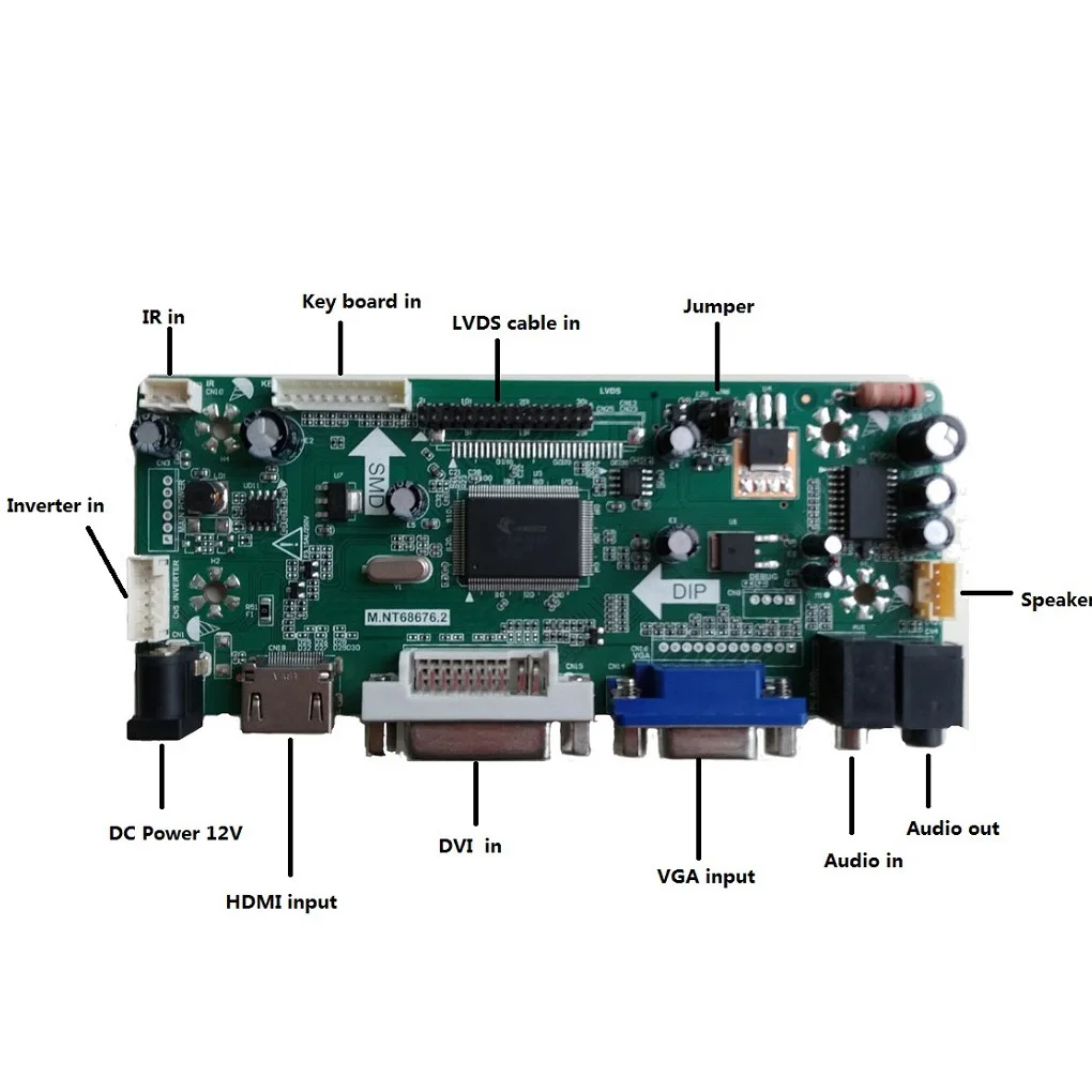 M.NT68676 Lvds Dvi Vga Led Lcd Controller Kit Board Voor 15.6 "LP156WH4 (Tl)(C1)/(Tl)(C2)/TLR1/TLD1/TLB1/TLN1 1366*768 Panel