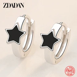 ZDADAN 925 Sterling Silver Black Stars Black Hoop Earring For Women Wedding Jewelry Gift