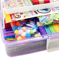 Artes portáteis para crianças, kit de artesanato com 3 camadas para meninos e meninas