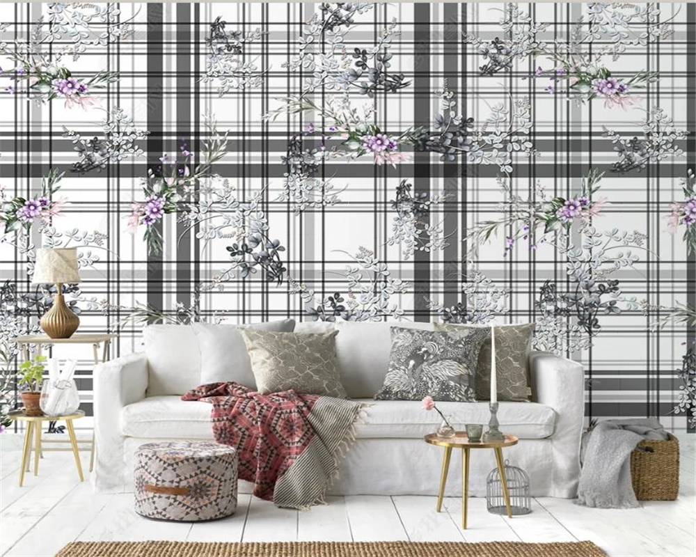 

Custom-sized wallpaper rainforest plant leaves flat murals home decorations geometric lattice decorative paintings 3d wallpaper
