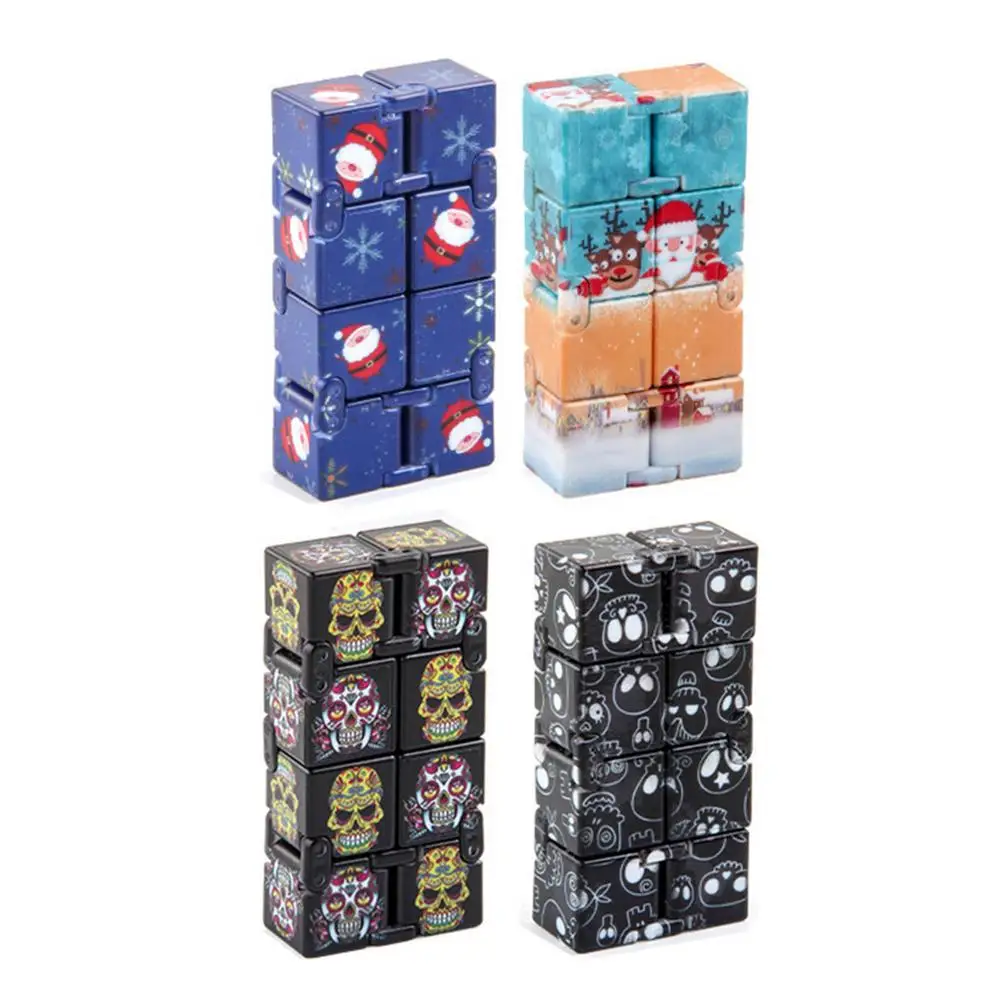 Fidgets Toy Autism Anti Stress Relief Infinite Cube Halloween Pattern Printing Magic Cube Flip Cubic Puzzle Christmas Gift Toys