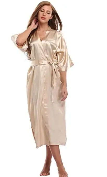 Women Silk Satin Long Wedding Bride Bridesmaid Robe Kimono Robe Feminino Bath Robe Large Size XXXL Peignoir Femme Sexy Bathrobe