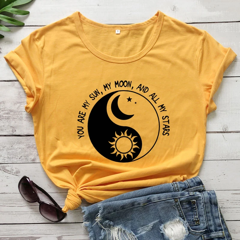 You Are My Sun My Moon And All My Stars T-shirt Aesthetic Day And Night Ying Yang Tee Top Women Astronomy Valentines Tshirt