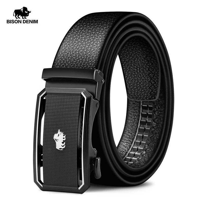 BISON DENIM Luxury Business Male Automatic Belts Fashion Leather Belt Casual Automatic Buckle Designer Men Black Belt N71434