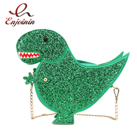 Trendy Glittery Dinosaur Crossbody Bag for Women's Chain Purses and Handbags Female Shoulder Bag  Casual Clutch Bag Pu Leather