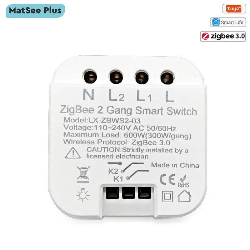 Tuya ZigBee Smart Light Switch 2 Gang 2 Way Relay Module Timer App Remote Control Works With Alexa Google Home Smartthings