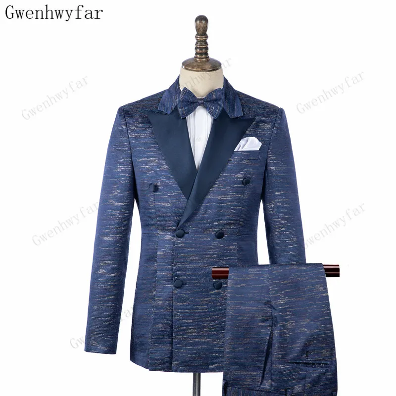 

Gwenhwyfar Wedding Suit For Male Custom Made Morning Dinner Party 2 Pcs Men Slim Fit Navy Blue Groom Tuxedo Bridegroom G3051