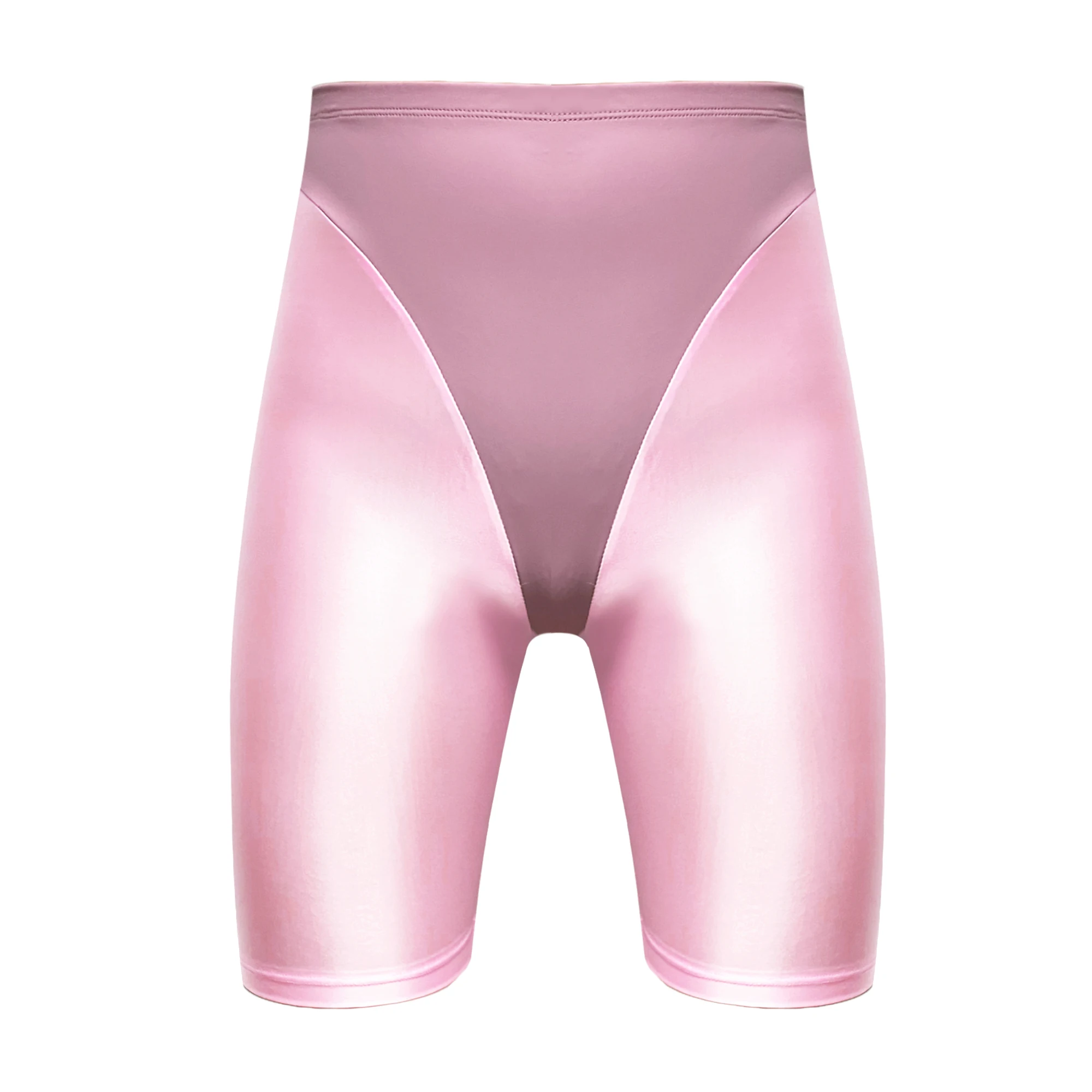 Calções mascarados shorts brilhantes costurados em forma de t pu shorts masculinos e femininos de seda sólida biquíni cintura alta calças de musculação