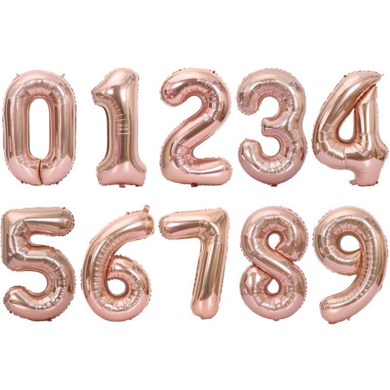 40inch Number Balloon 0-9 Rose Gold Silver Digit Balloon Aluminum Foil Letter Happy Birthday Party Decoration Balloon Figure