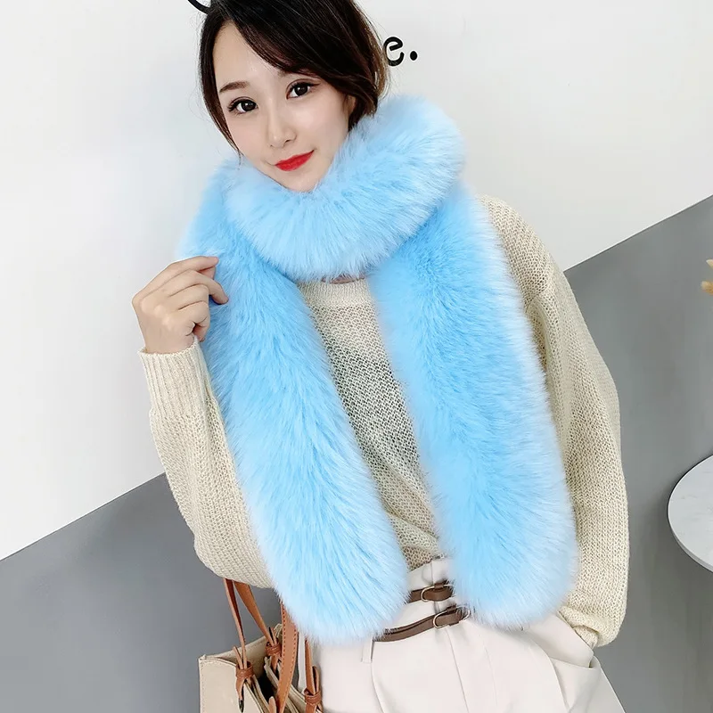 Faux Fur Scarf with Faux Leather Collar women Imitation Fur Fox Hair Shawl Women\'s Long Thicker Warm Winter Scarf