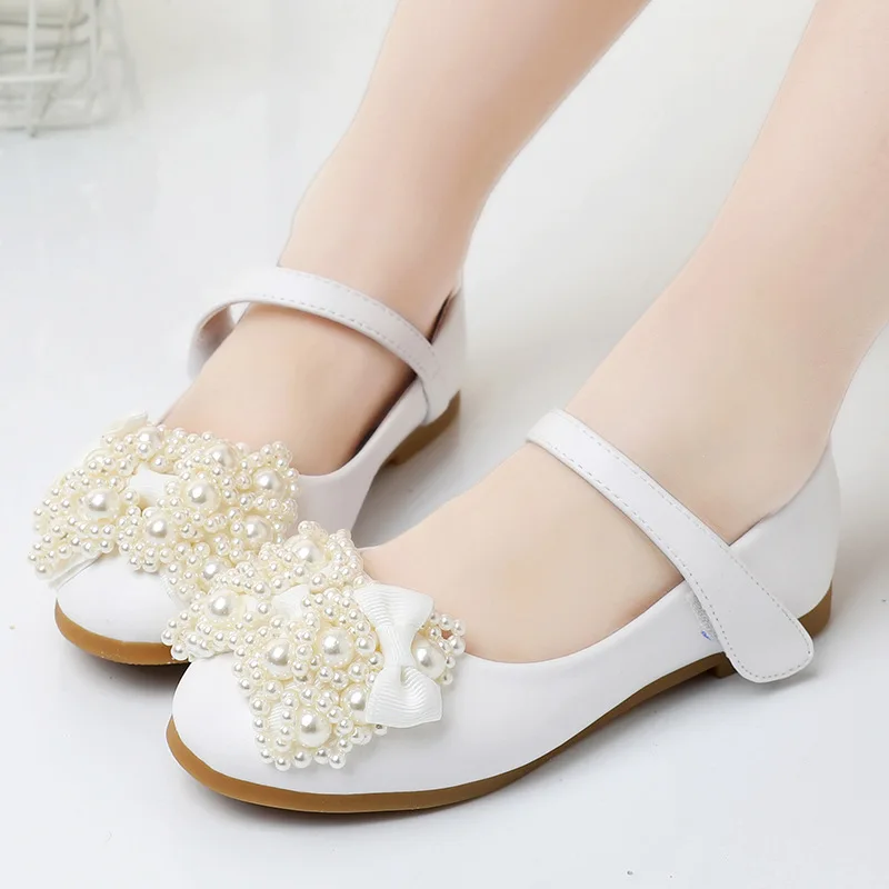 Autumn Child Dress Leather Shoes For School Girls Fashion Bow Beaded Princess Wedding Party Shoes 2 3 4 5 6 7 8 9 10 11 12 Years