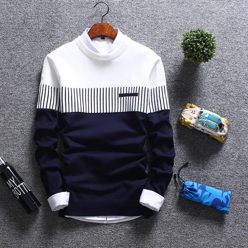 2023 New Round Collar Contrast Color Sweater