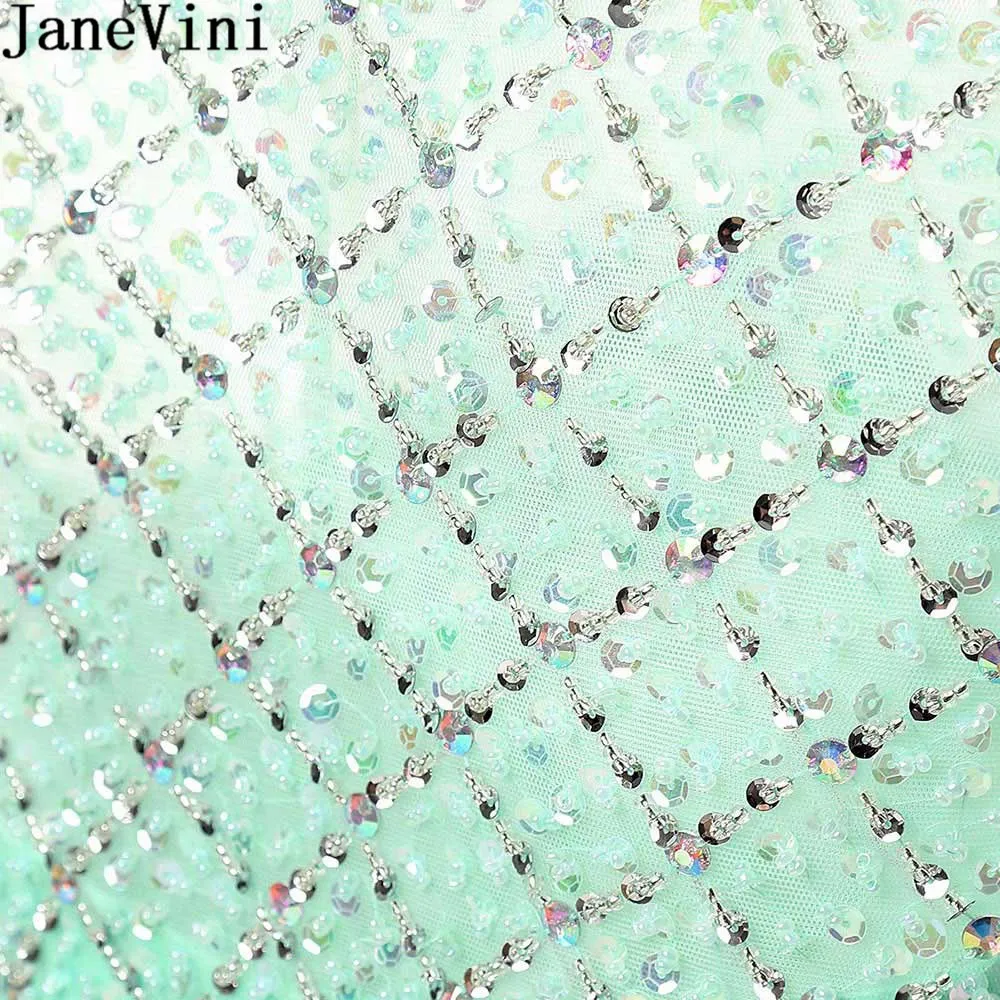 JaneVini di Lusso A Due Pezzi Abiti per rientro a casa Breve Menta Scintillante Cristalli Che Borda Tulle Bleu Usura Del Partito Dell'abito di Graduazione Del Vestito