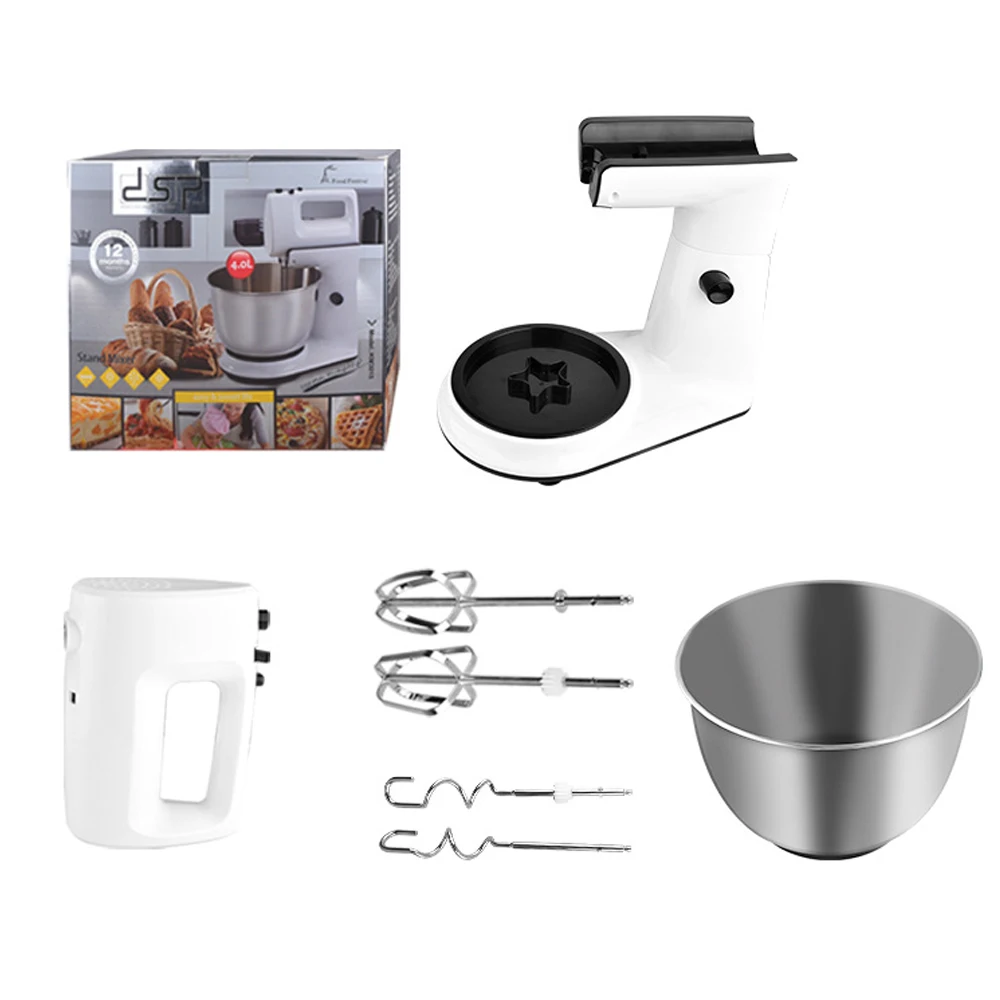 Procesador de alimentos de acero inoxidable, batidor de huevos y crema, mezclador de masa de pasteles, máquina de hacer pan, 4L, 300W, 5 velocidades