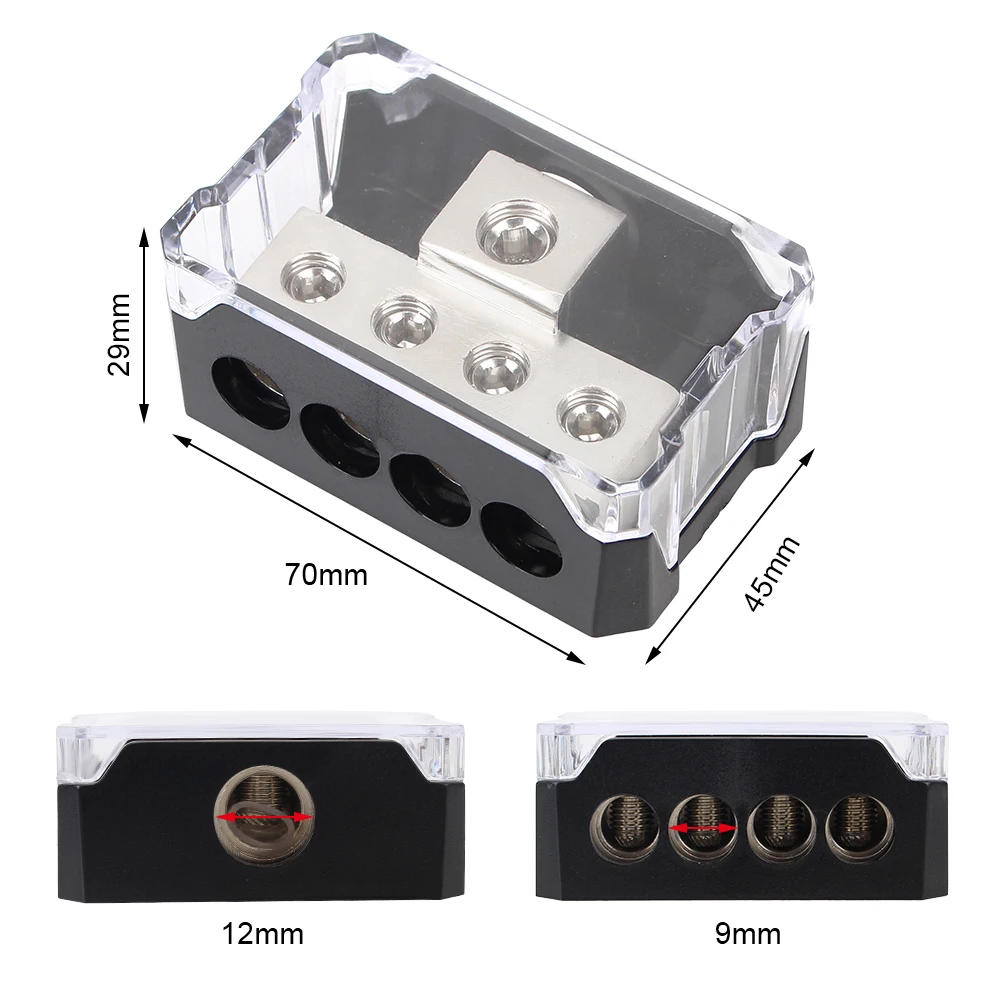 4GA Out Distribution Blocks 4 Way Ground Box Auto Junction Box for Car Audio Stereo Amplifier Multi-functional