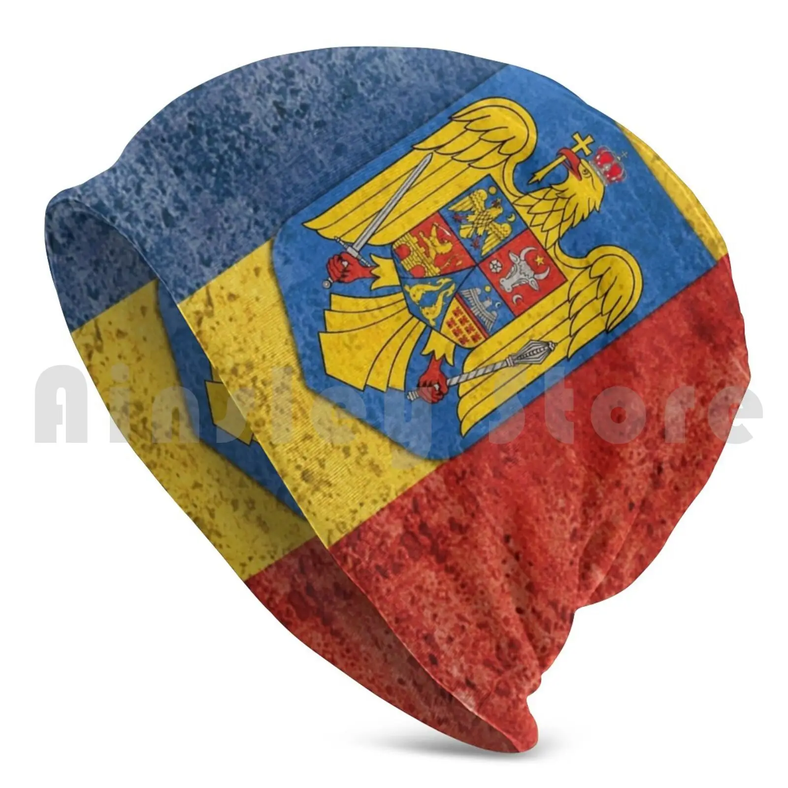 Flag Of Romania And Coat Of Arms Of Romania , Patriotic Gift Beanie Hedging Cap DIY Print Cushion Bucharest Romanian