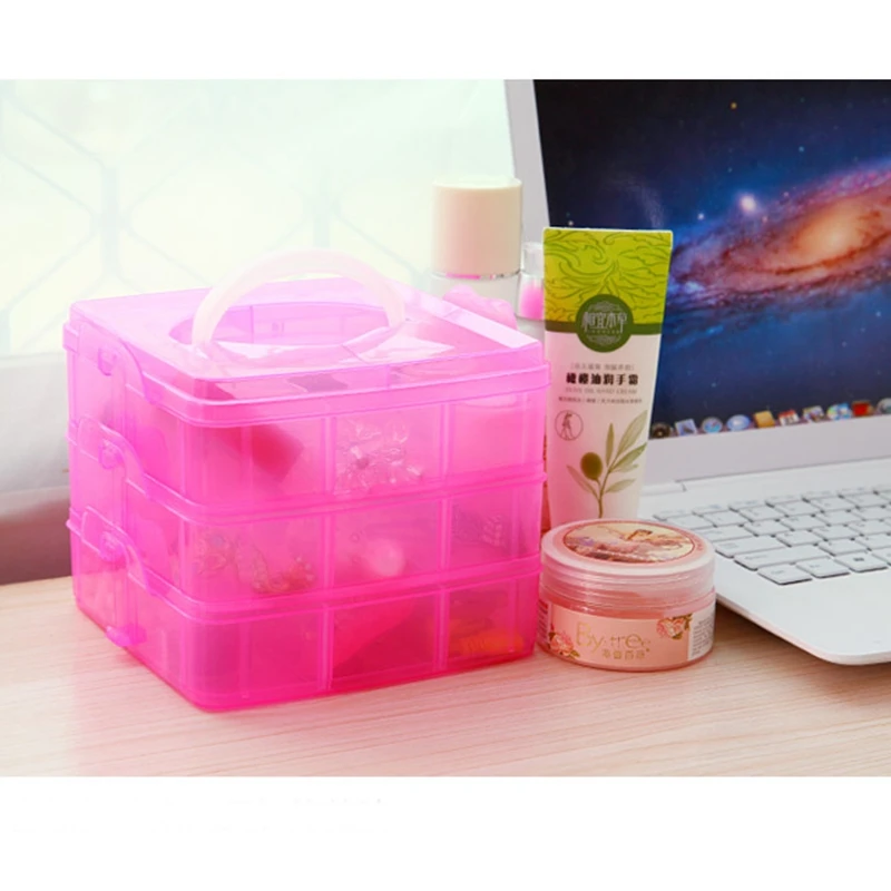 3 Layers 18 Compartments Clear Storage Box Container Jewelry Bead Organizer Case