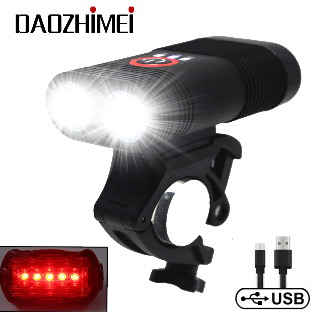 5000LM LED Bike Light 5 modes Outdoor Waterproof Powerful Multi-function USB Rechargeable Built-in Led Lights Cycling Light