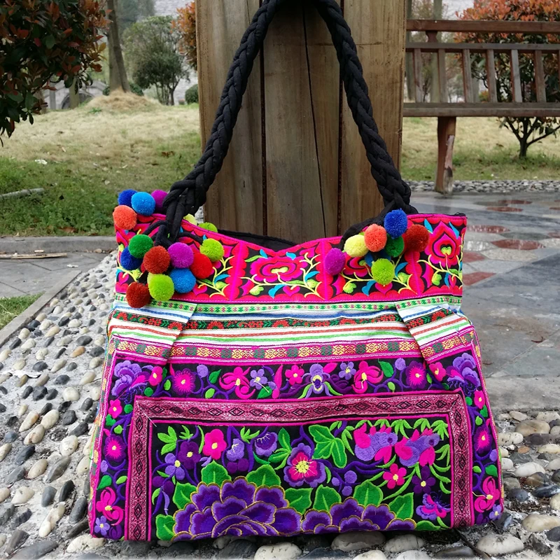 Double embroidery Women\'s bag Vintage canvas bags Bohemian shoulder bag women large Fabric tote bag