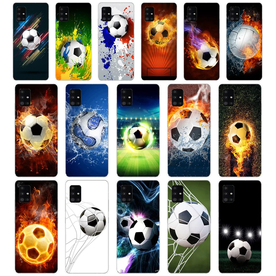 147SD   Fire Football Soccer Ball Soft Silicone Tpu Cover phone Case for Samsung Galaxy A01 A10 A31 A40 A41 A51 A71 A70 2019