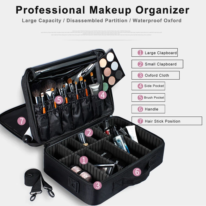 Waterproof Make Up Bag Beautician Toiletry Makeup Case Female Portable Travel Cosmetic Case For Brushes Cosmetic Bag With Mirror