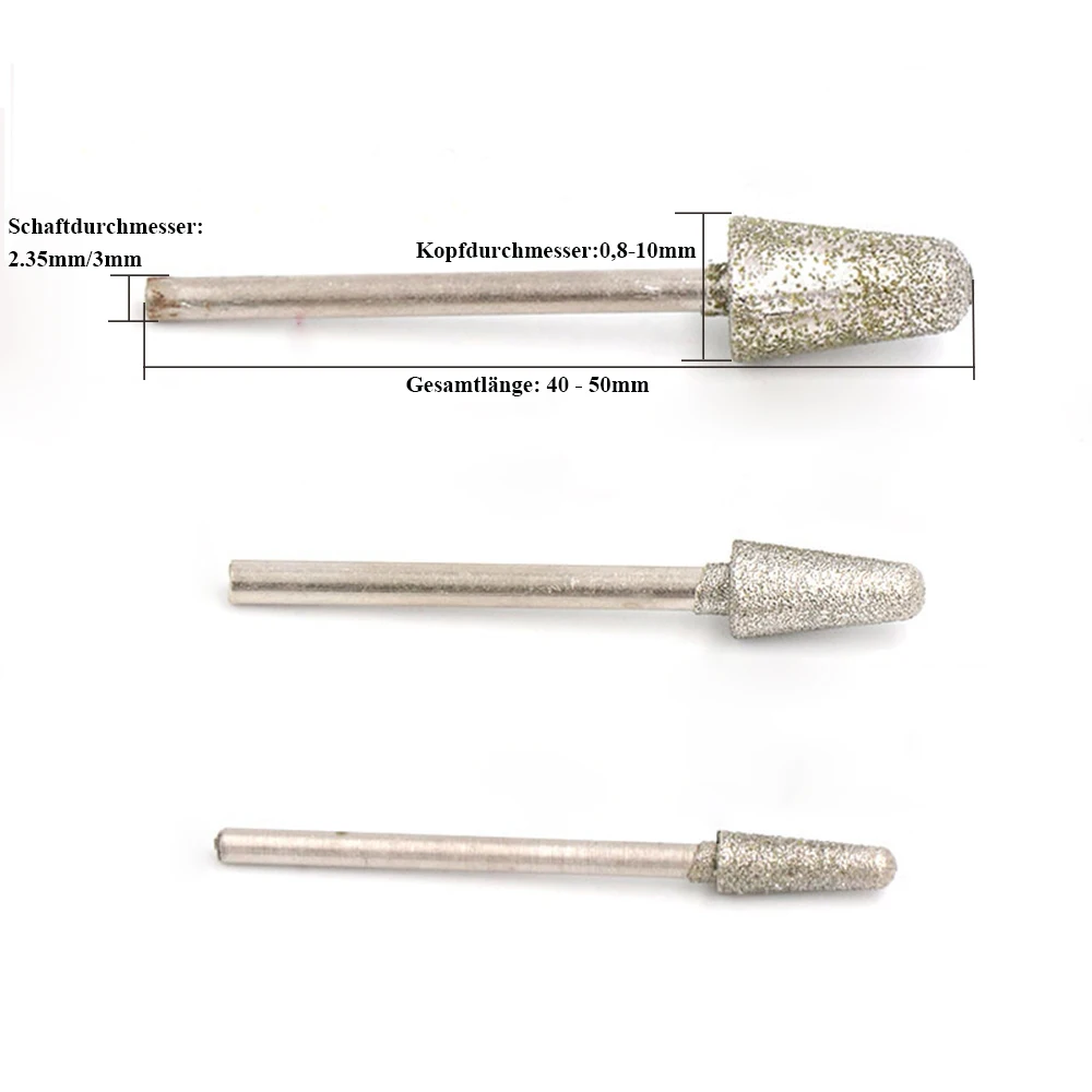 0.8มม.-10มม.เพชร Burr Grinding Bit 2.35/3มม.สำหรับแกะสลักแกะสลักเครื่องมือ