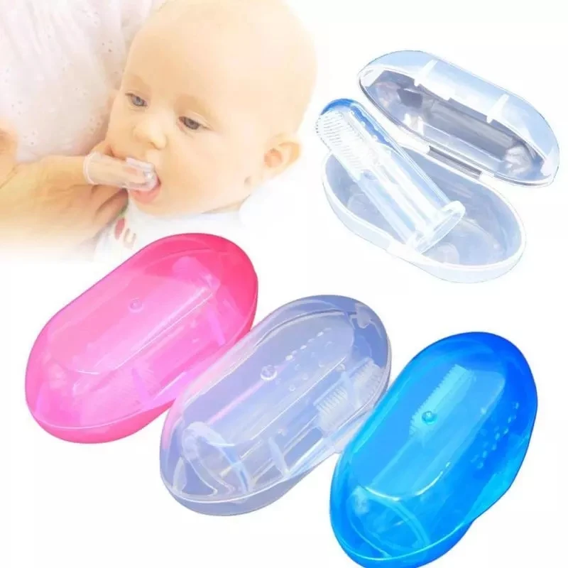 

High Quality Baby Teether Cleaning Finger Toothbrush Storage Box Toddler Teething Ring Silicone Kids Care Toothbrush Nursing