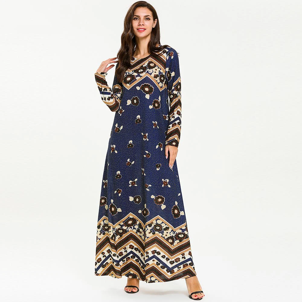 

Abaya Dubai Dresses Stretch women's printed long-sleeve thin wave pattern Abayas For Women