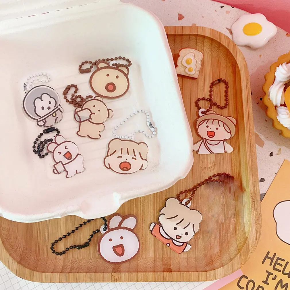 New Ins Cartoon Bear Tulips Key Chain AirPod Earphone Shell Pendant Cute Bag Notebook Creative Decorative Pendant Key Management