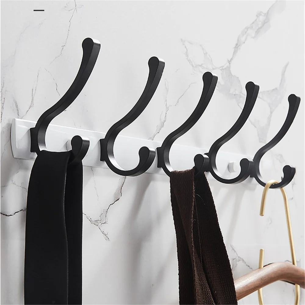 Bathroom Towel Hook Coat Rack Hallway Balcony Hat Hook Clothes Hanger Bedroom Shelf Wall-mounted Door Back Kitchen Hook Black