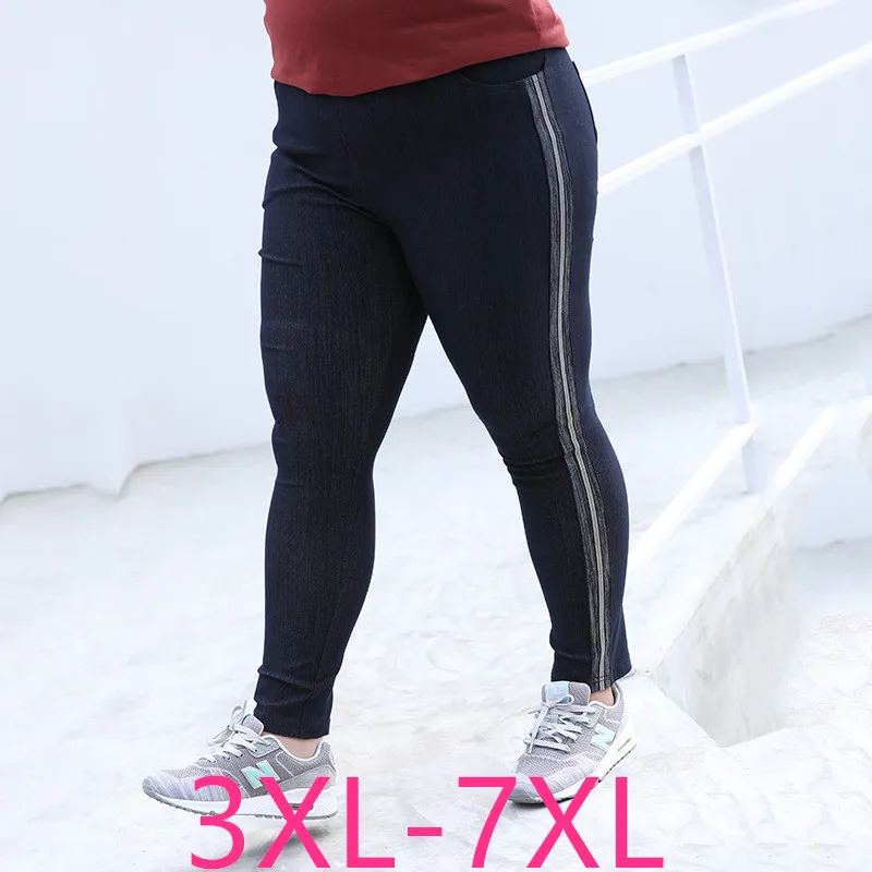 

New Autumn Winter Plus Size Women Clothing Jeans For Women Slim Casual Elastic Waist Long Pencil Pants Trousers Blue 7XL