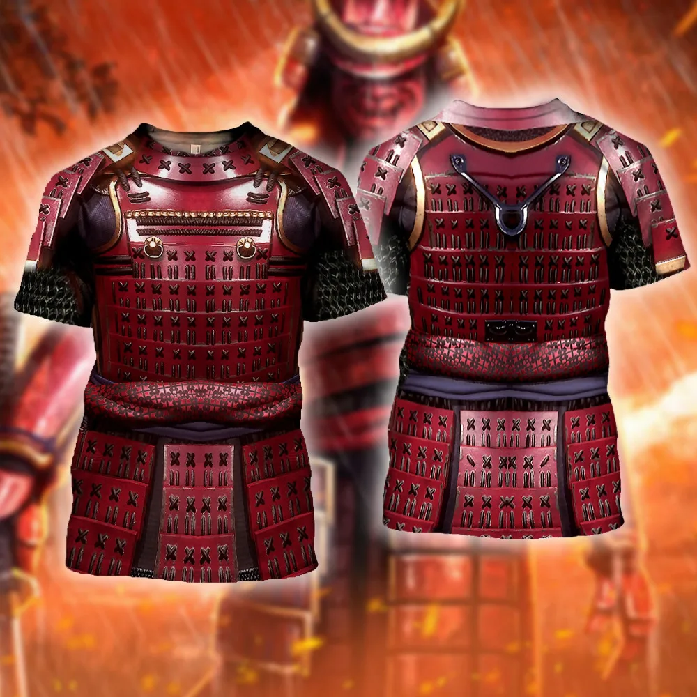 Camiseta pesca estampado 3D armadura roja samurái manga corta unisex - imagen 5