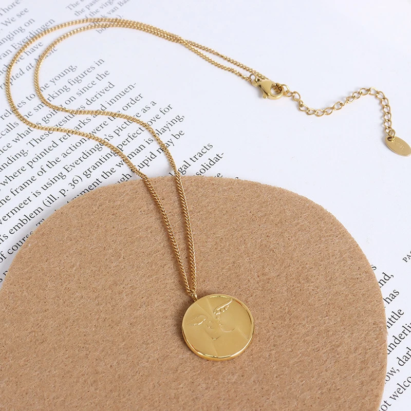 INS Hot Waterproof Stainless Steel PVD Gold Plated Round Convex Face Pendant Necklace For Women Girl Fashion Jewelry Gift