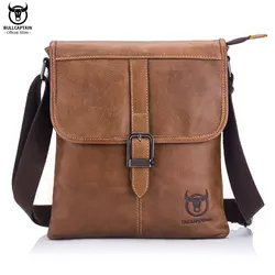 BULLCAPTAIN Men's Leather Shoulder Slung Casual Sports Outdoor Soft Head Layer Leather Trend Business Small Flat Bag Men's Bag