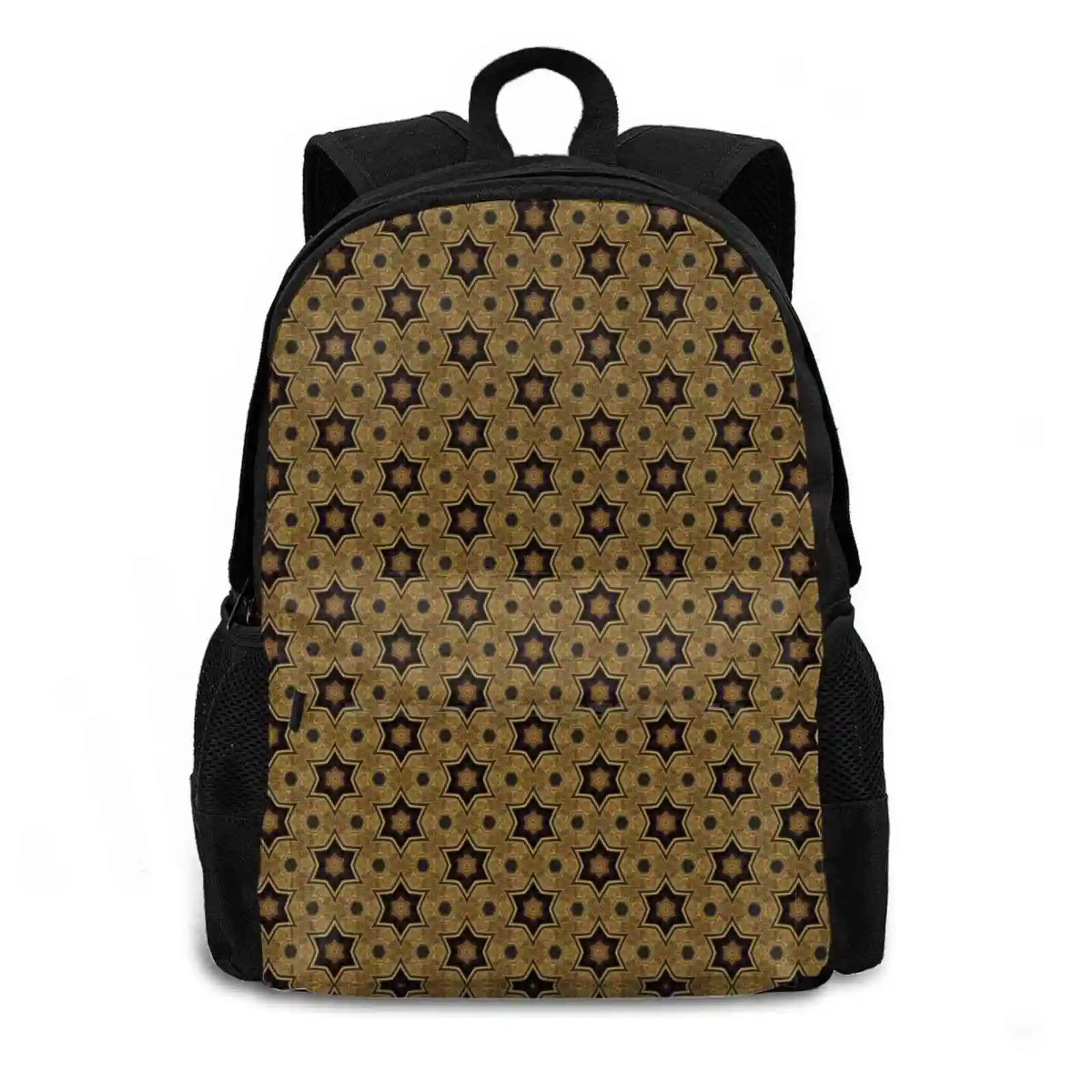 ~ Gold & Blue Stars Pattern 3d Print Design Backpack Casual Bag Pattern Patterns Gold Gold Stars Stars Repeating Stars Blue