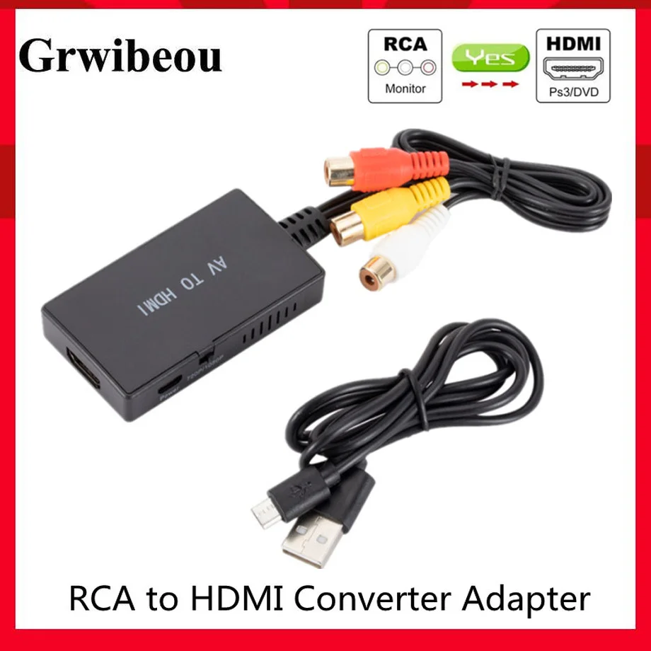 

Grwibeou RCA to HDMI Converter, Composite to HDMI Adapter 1080P PAL/NTSC Compatible With PS One,PS2,PS3,STB,XBOX,VHS,Blu-Ray DVD