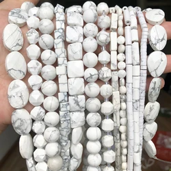 Natural Stones Matte White Howlite Turquoises Beads Tube Faceted Round Loose Seed Beads for Jewelry Making DIY Handmade Bracelet