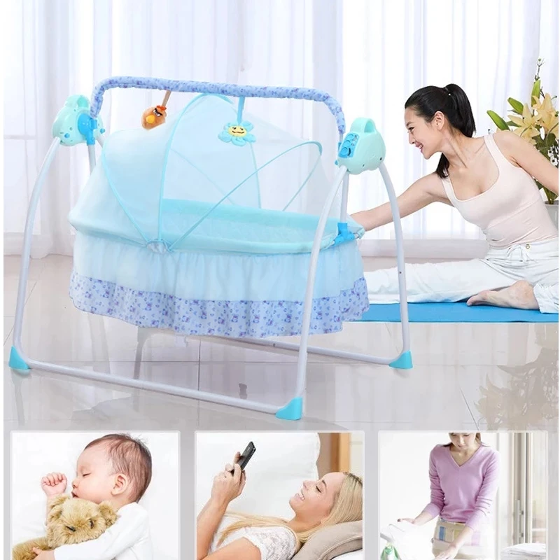 Berceau à bascule électrique pour nouveau-né, lit à balançoire automatique pour bébé, musique intelligente, chaise à bascule de couchage avec