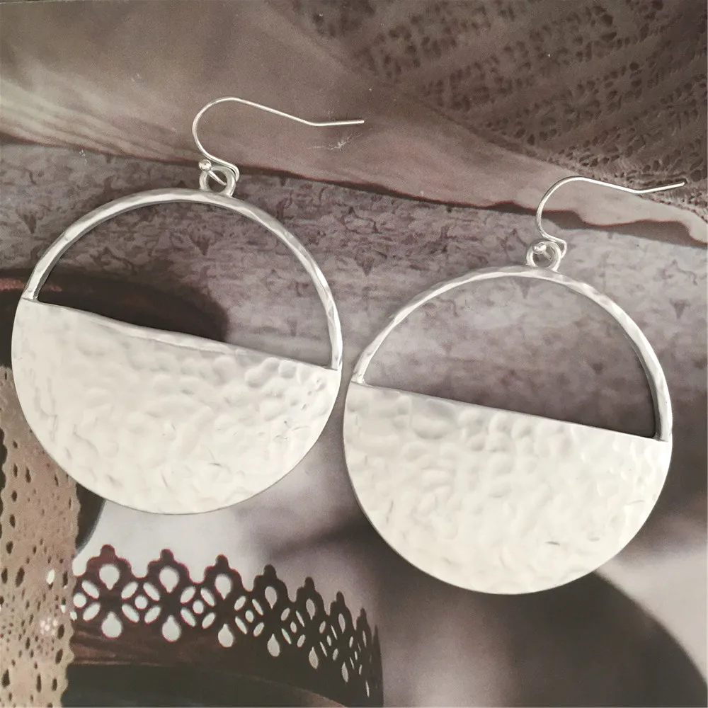 Semi Hollow Round Drop Earrings for Women Statement Geometric Round Gold Silver Color Jewelry