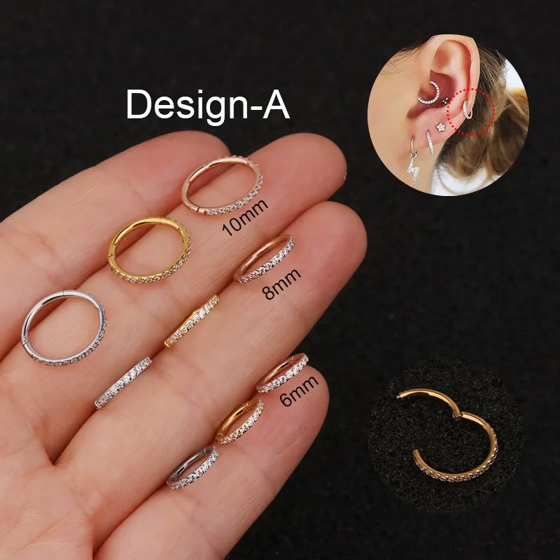 New Arrival 1pc 6mm/8mm/10mm Cz Hoop Cartilage Earring Helix Tragus Daith Conch Rook Septum Ear Piercing Jewelry